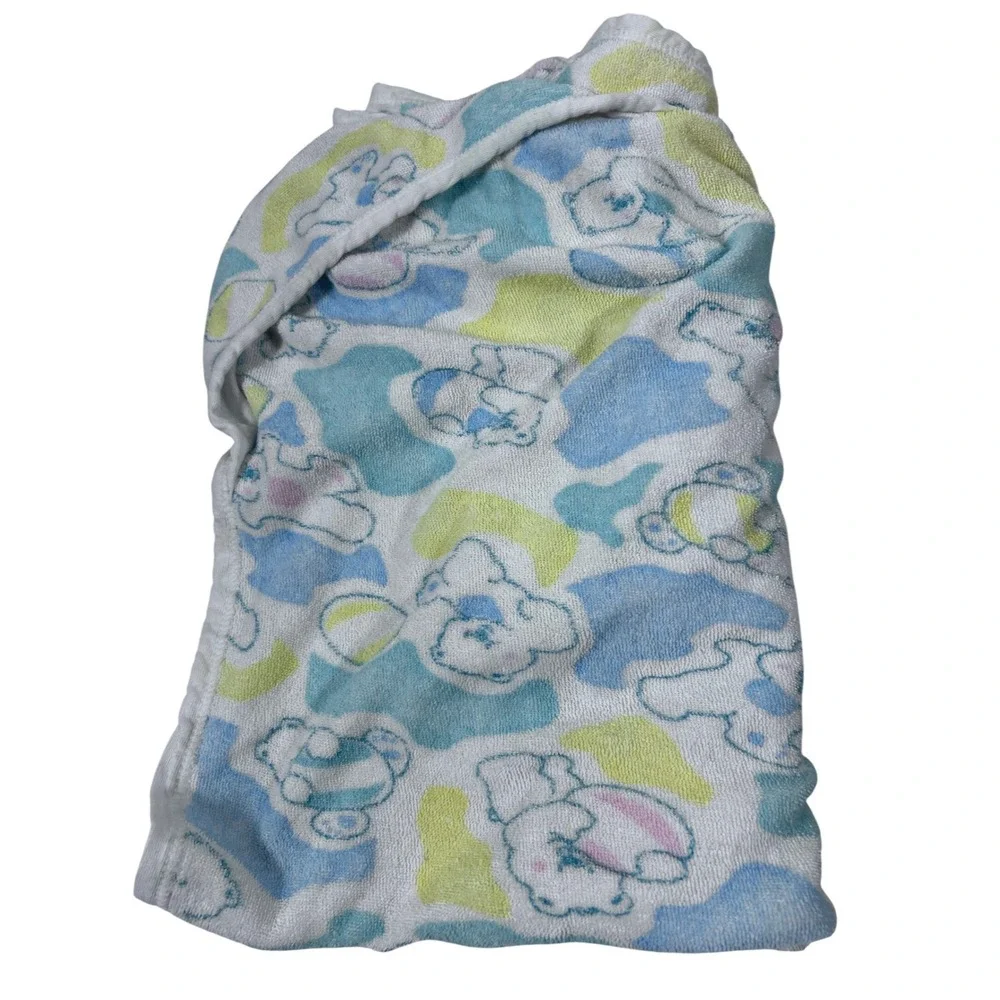 Little Wonders Hooded Baby Towel‎ OS Blue Yellow Vintage Bear Print Unisex